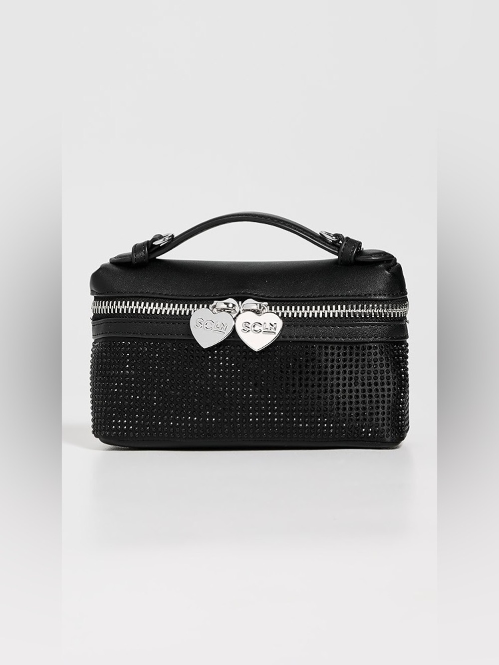 Stoney Clover Lane Black Crystal-Studded Cosmetic Case with Heart Zippers